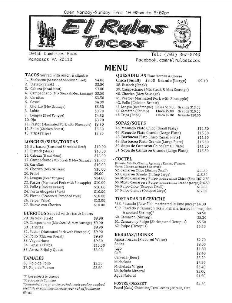 El Rulas Tacos Menu image 3